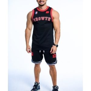 REGATA BASQUETE PRETA LOGO VERMELHO GROWTH DESDE 2009